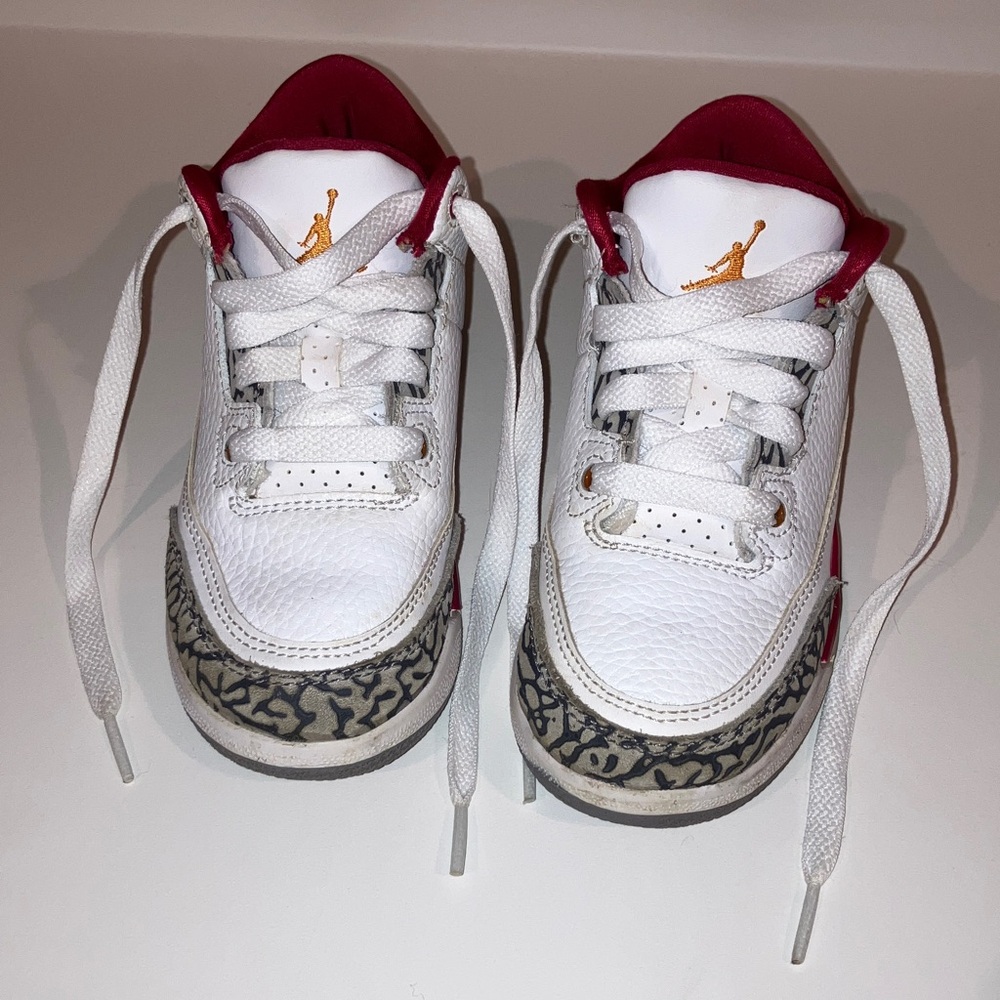 Jordan Kids White and Red Sneakers with Gold Logo